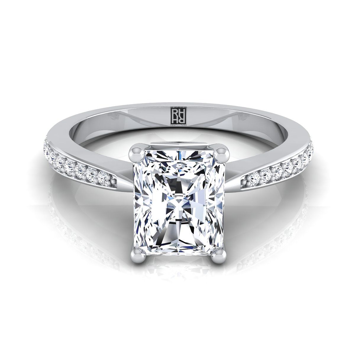The Carrie radiant engagement ring setting in 18K White Gold | RockHer