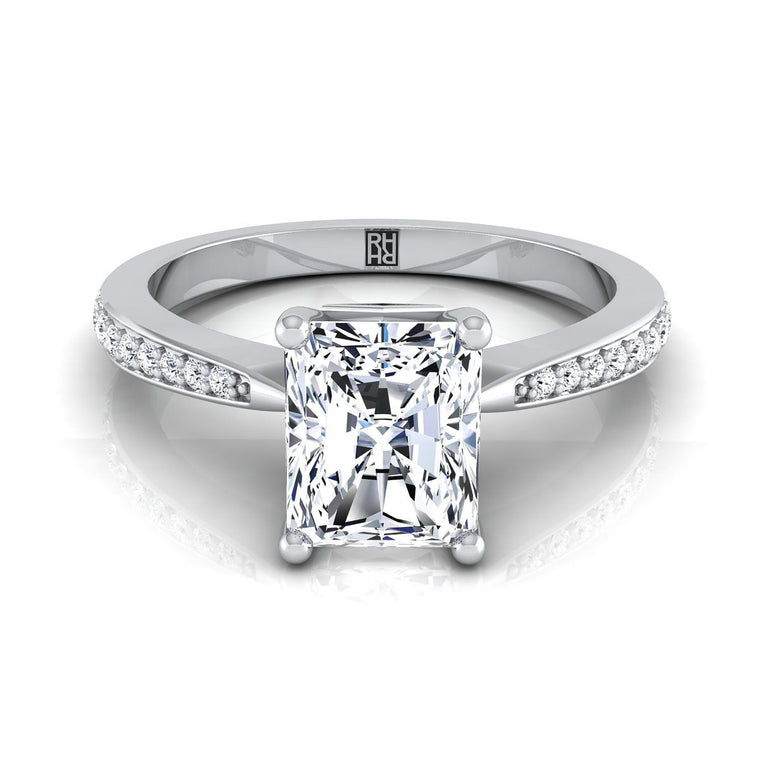 The Carrie Pavé Radiant Cut Engagement Ring Setting in 18K White Gold