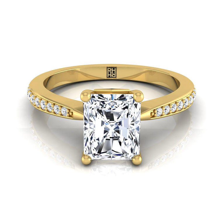 The Carrie Pavé Radiant Cut Engagement Ring Setting in 18K Yellow Gold