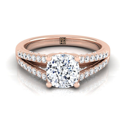 Split Shank French Pavé Cushion, in 14K Rose Gold, pave setting | RockHer