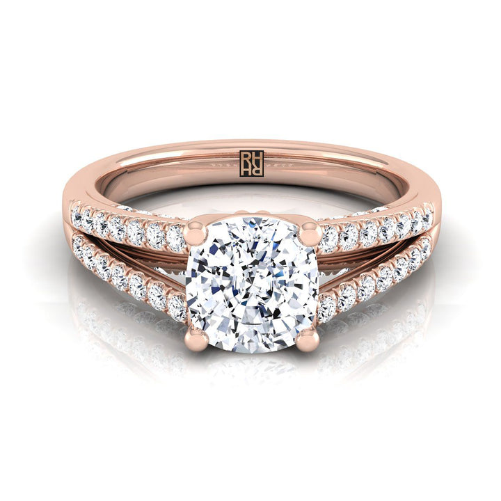 Split Shank French Pavé Cushion, in 14K Rose Gold, pave setting | RockHer