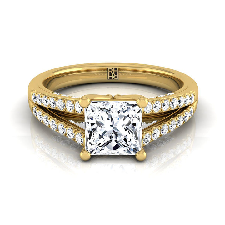 Split Shank French Pavé Princess, in 18K Yellow Gold, pave setting | RockHer