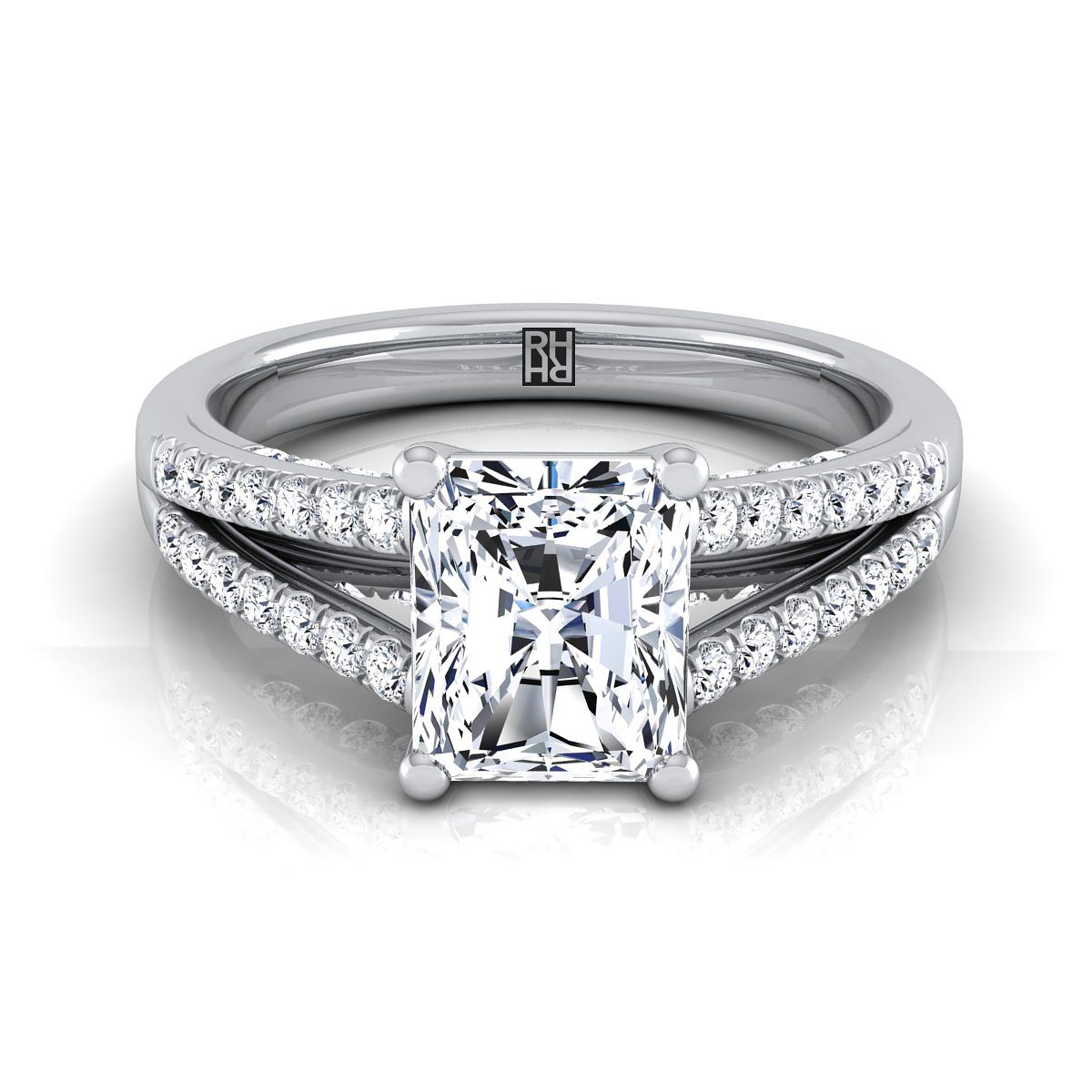 Jessie Select Split Shank French Pavé Radiant Cut Lab Diamond Engagement Ring in Platinum | RockHer