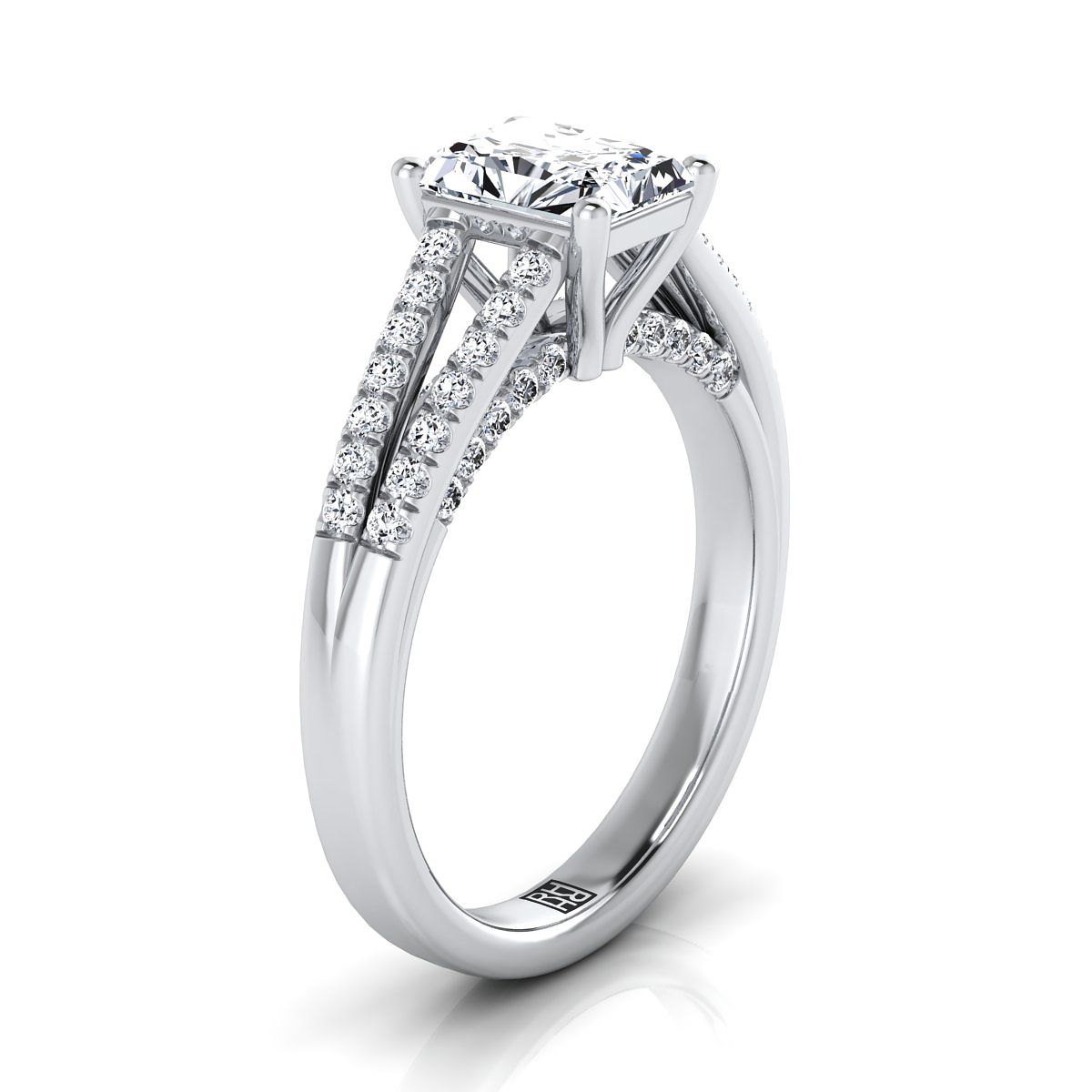 RockHer atelier photo of The Jessie radiant engagement ring setting in Platinum