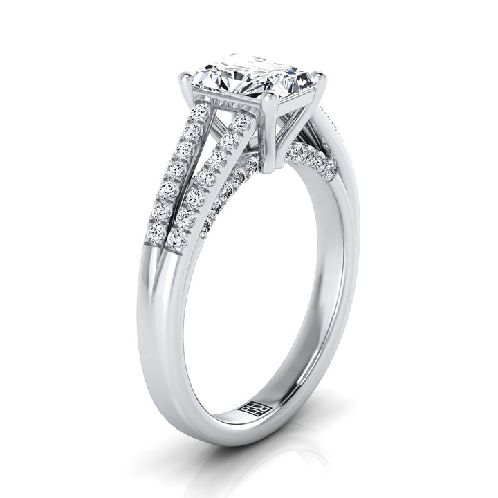 Jessie Select Split Shank French Pavé Radiant Cut Lab Diamond Engagement Ring in Platinum | RockHer