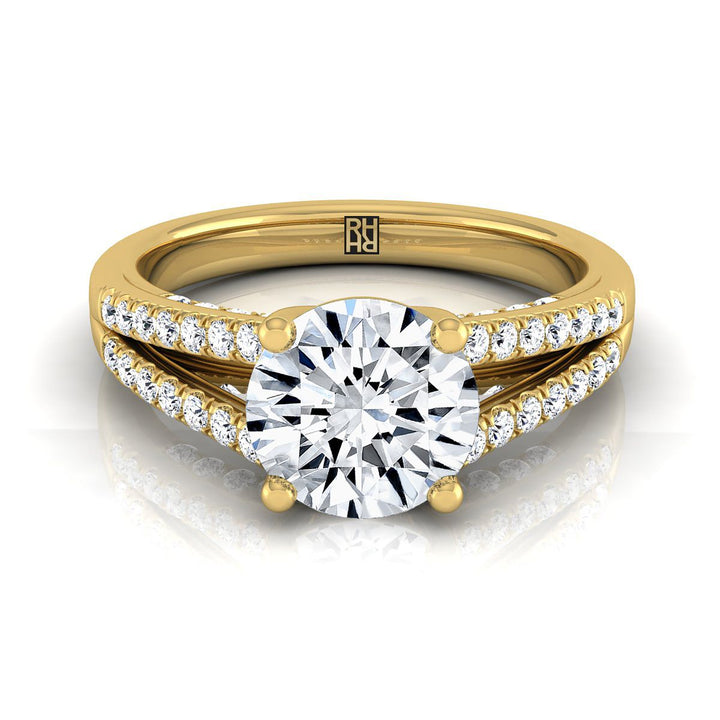 Round Brilliant, Split Shank French Pavé, in 18K Yellow Gold, pave setting | RockHer