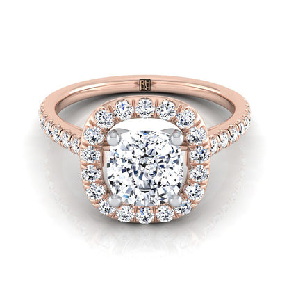 French Pavé Halo Frame Cushion, in 14K Rose Gold, pave setting | RockHer