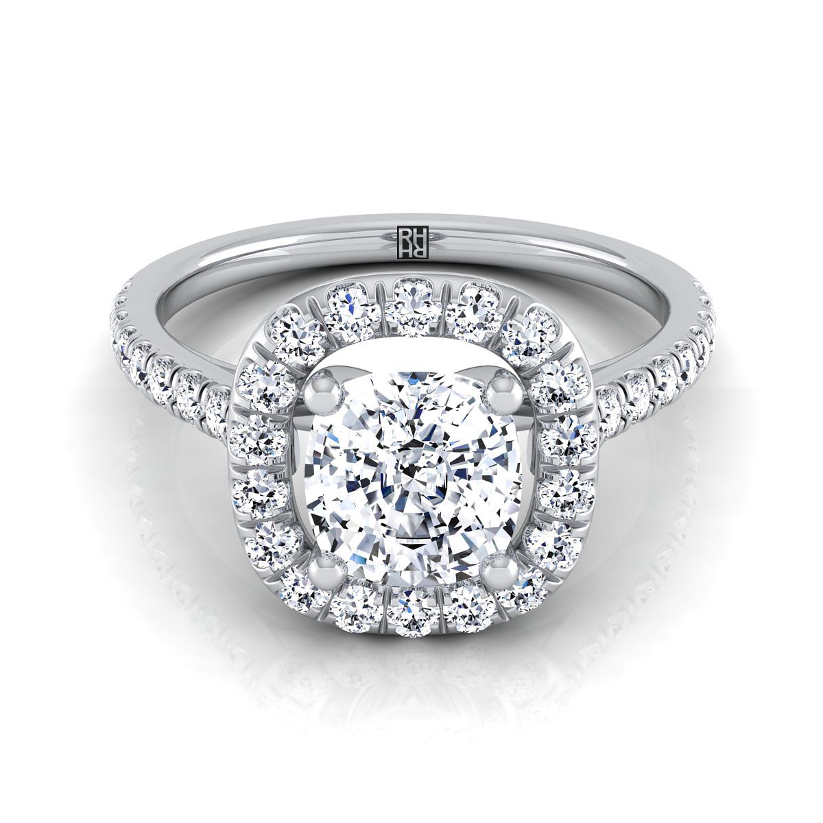 Hymn Select Pav Halo Cushion Cut Lab Diamond Engagement Ring in Platinum | RockHer