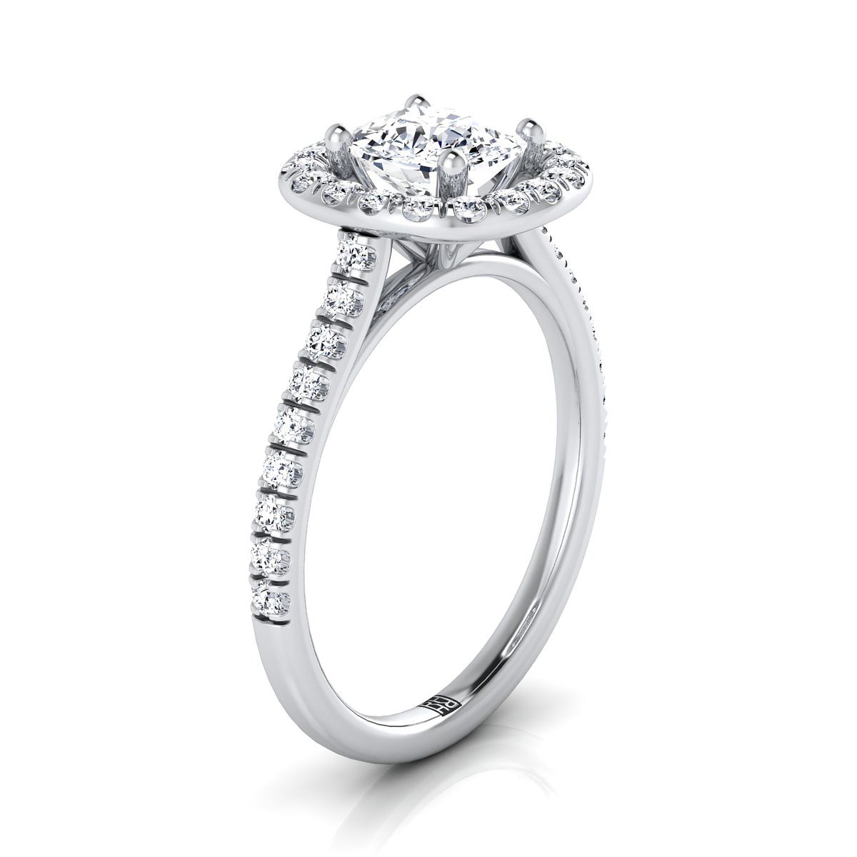 RockHer atelier photo of The Hymn cushion engagement ring setting in Platinum