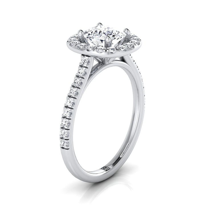 Hymn Select French Pavé Halo Frame Cu Cushion Cut Lab Diamond Engagement Ring in Platinum | RockHer