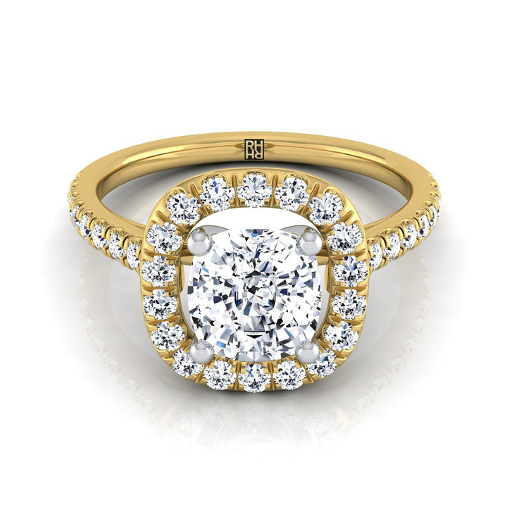 French Pavé Halo Frame Cushion, in 18K Yellow Gold, pave setting | RockHer