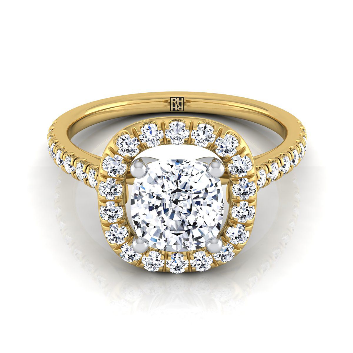 Hymn Select Halo Cushion Cut Lab Diamond Engagement Ring in 18K Yellow Gold | RockHer
