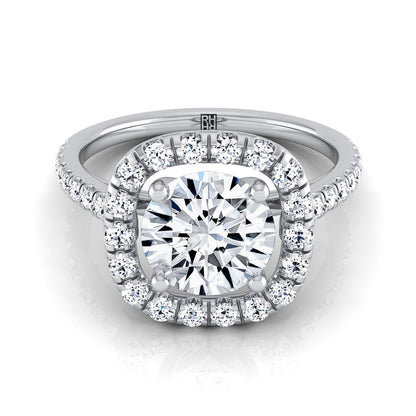 Round Brilliant, French Pavé Halo Frame, in Platinum, pave setting | RockHer