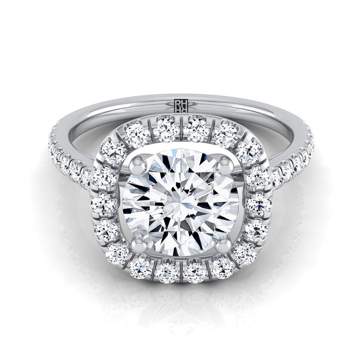 Round Brilliant, French Pavé Halo Frame, in Platinum, pave setting | RockHer
