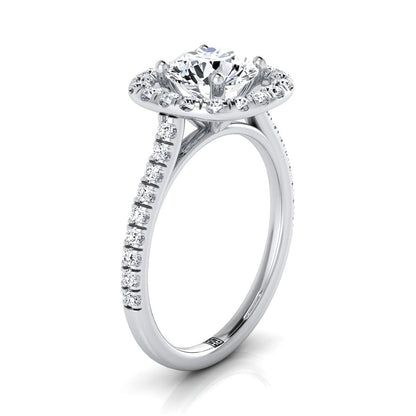 Round Brilliant, French Pavé Halo Frame, in Platinum, pave setting – side profile | RockHer