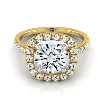 Round Brilliant, French Pavé Halo Frame, in 18K Yellow Gold, pave setting | RockHer