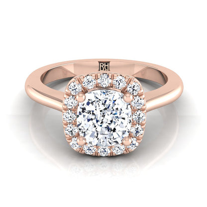Classic French Pavé Halo Cushion, in 14K Rose Gold, pave setting | RockHer