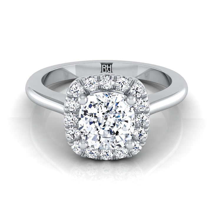 Classic French Pavé Halo Cushion, in Platinum, pave setting | RockHer