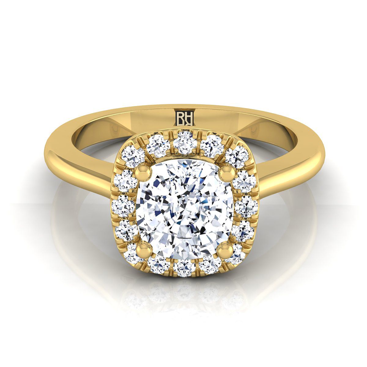 Kate Select Classic French Pavé Halo Cushion Cut Lab Diamond Engagement Ring in 18K Yellow Gold | RockHer