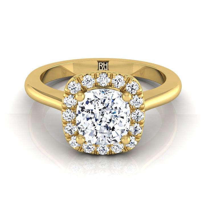 Kate Select Classic French Pavé Halo Cushion Cut Lab Diamond Engagement Ring in 18K Yellow Gold | RockHer