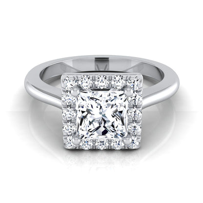 Classic French Pavé Halo Princess, in Platinum, pave setting | RockHer