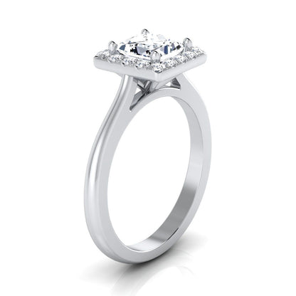 Classic French Pavé Halo Princess, in Platinum, pave setting – side profile | RockHer
