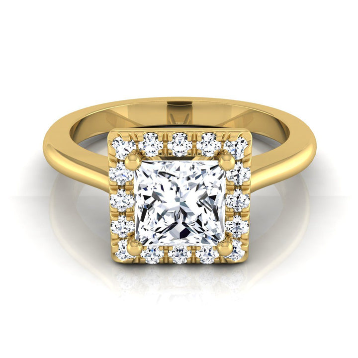 Classic French Pavé Halo Princess, in 18K Yellow Gold, pave setting | RockHer