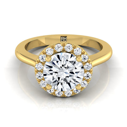 Round Brilliant, Classic French Pavé Halo Round, in 18K Yellow Gold, pave setting | RockHer