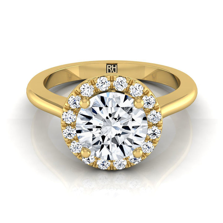 Round Brilliant, Classic French Pavé Halo Round, in 18K Yellow Gold, pave setting | RockHer