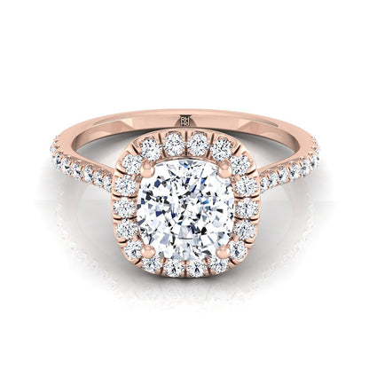 Classic Shared Prong Halo Cushion, in 14K Rose Gold, pave setting | RockHer