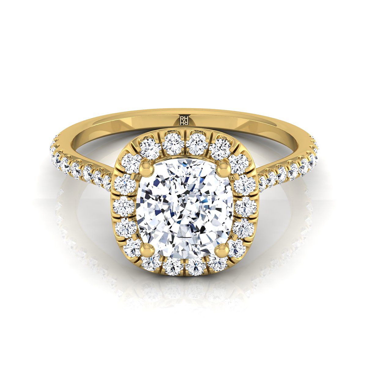 Everly Select Halo Cushion Cut Lab Diamond Engagement Ring in 18K Yellow Gold | RockHer