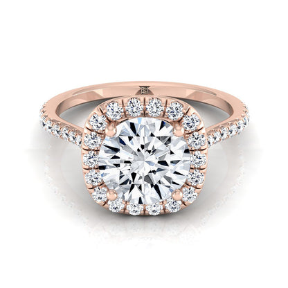 Round Brilliant, Classic Shared Prong Halo Round, in 14K Rose Gold, pave setting – view 8 | RockHer
