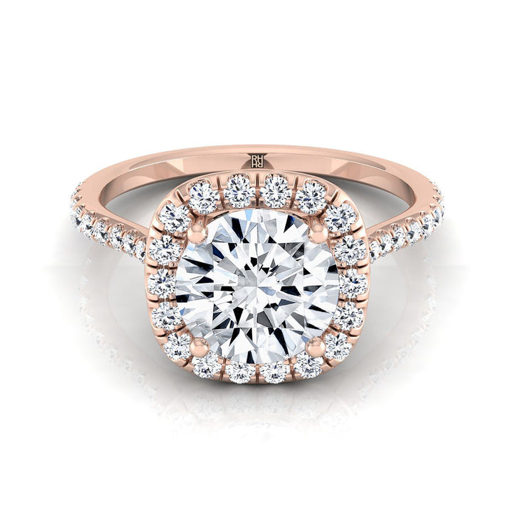 Round Brilliant, Classic Shared Prong Halo Round, in 14K Rose Gold, pave setting – view 8 | RockHer