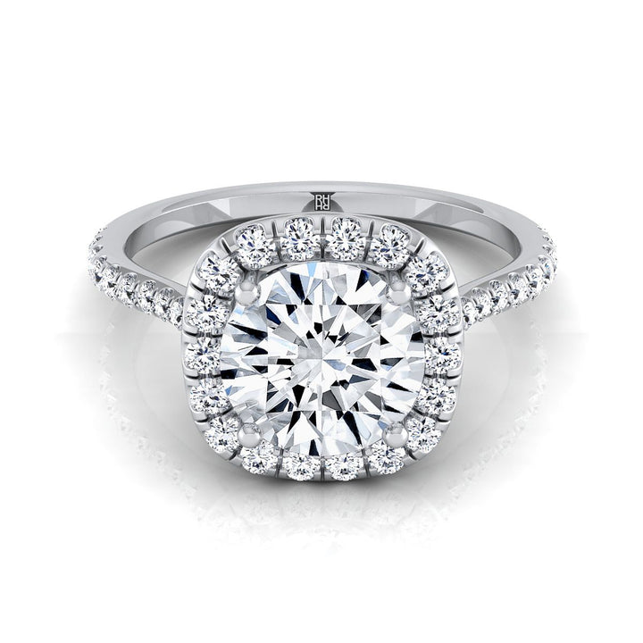 Round Brilliant, Classic Shared Prong Halo Round, in Platinum, pave setting – view 8 | RockHer