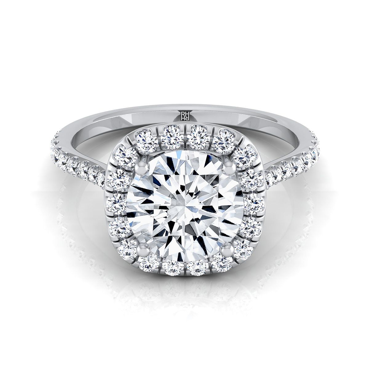Everly Select Classic Shared Prong Halo Round Lab Diamond Engagement Ring in Platinum | RockHer