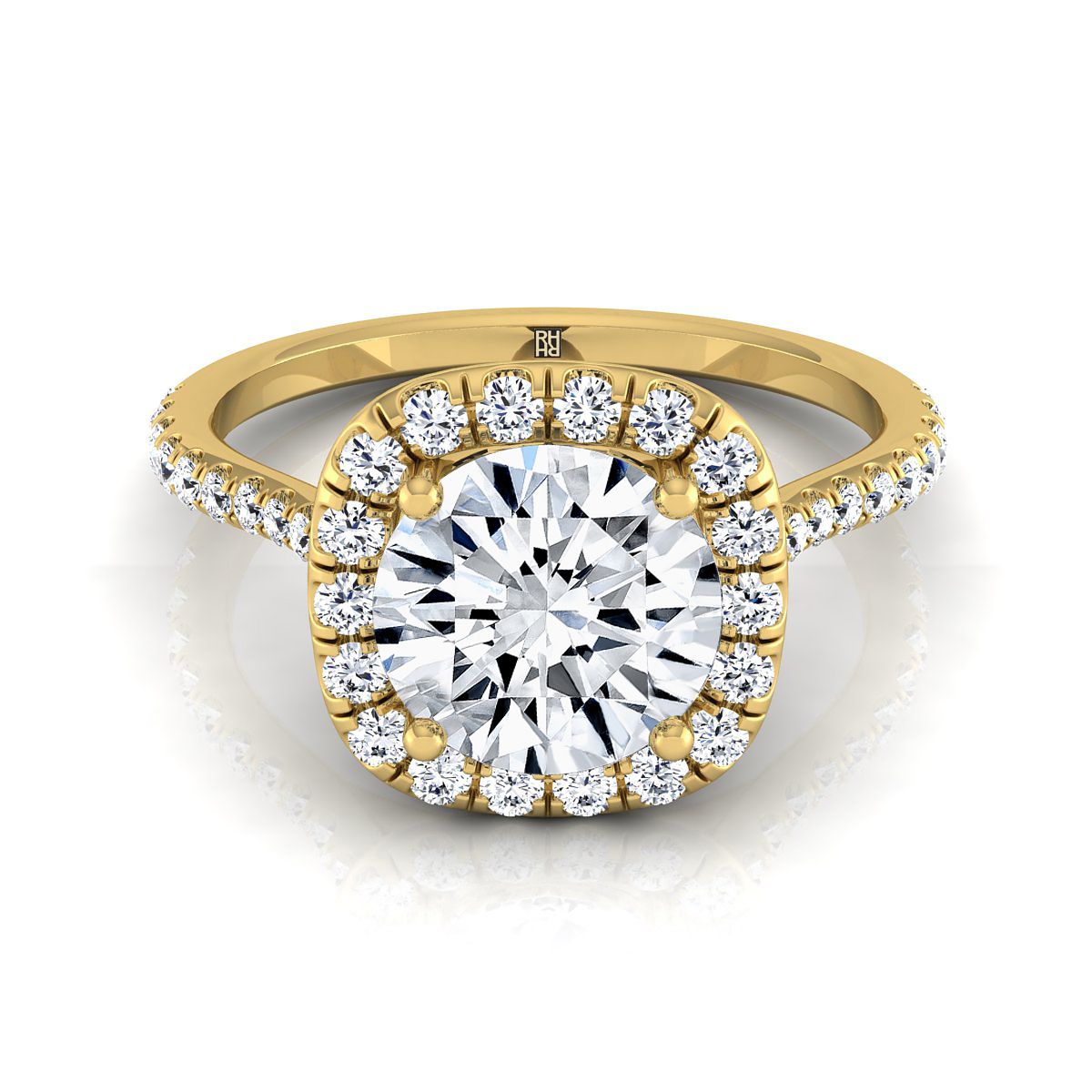Everly Select Halo Round Lab Diamond Engagement Ring in 18K Yellow Gold | RockHer