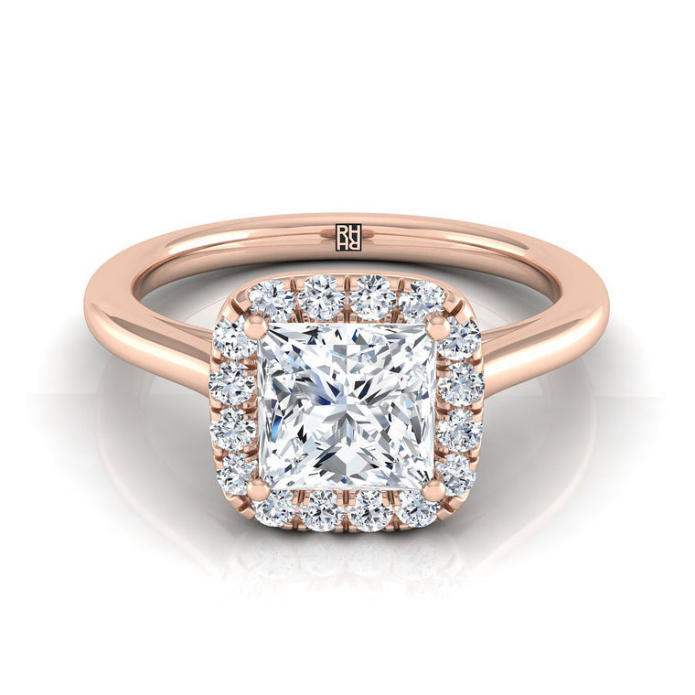 The Carnie Classic Prong Diamond Halo Princess Cut Engagement Ring Setting in 14K Rose Gold