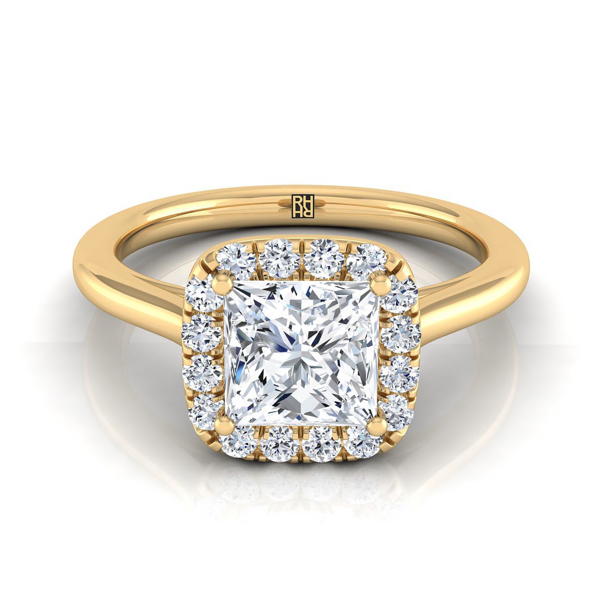 The Carnie princess engagement ring setting in 18K Yellow Gold | RockHer