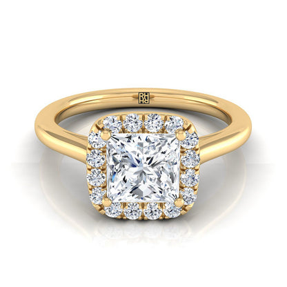 Classic Prong Diamond Halo Princess, in 18K Yellow Gold, pave setting | RockHer