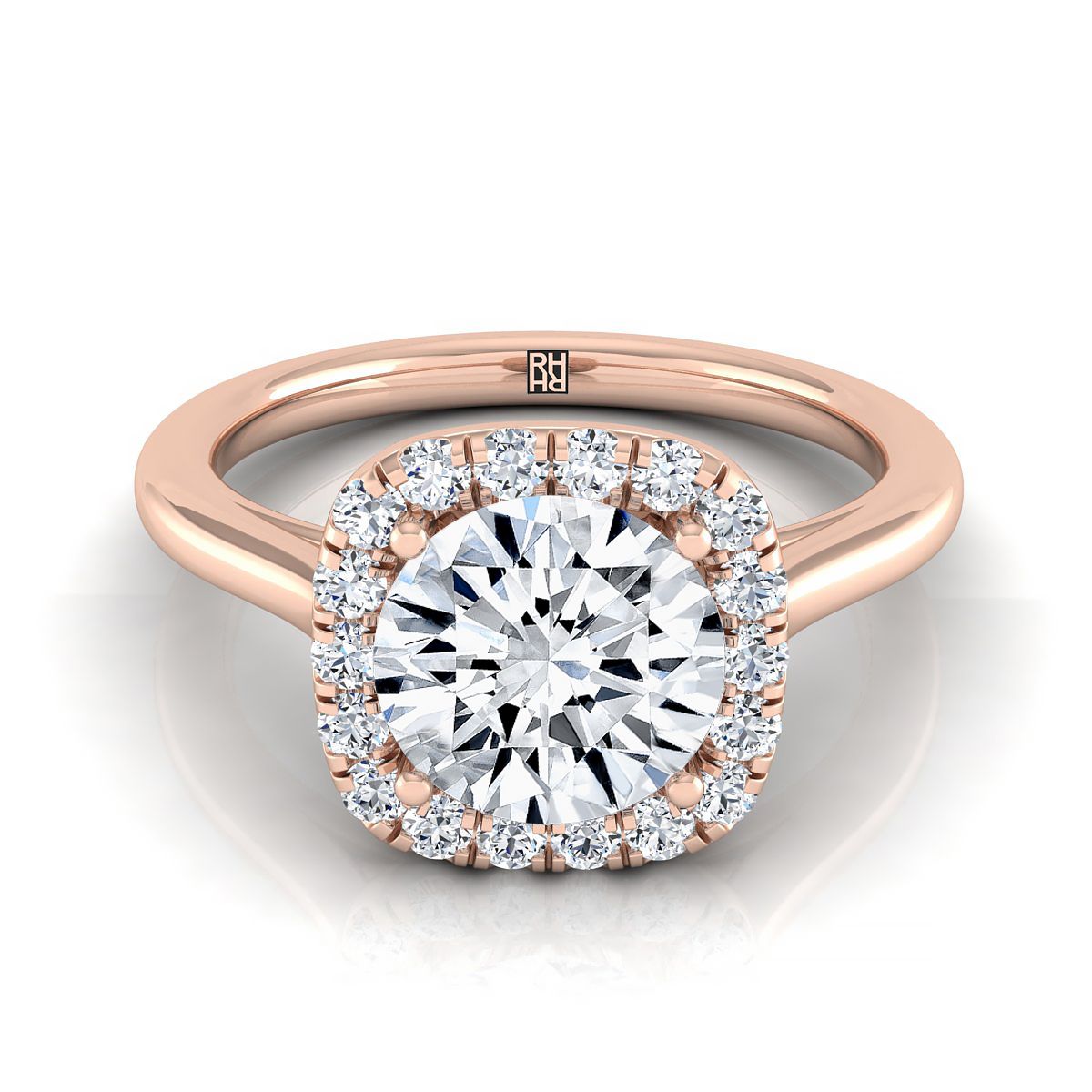 Carnie Select Classic Prong Diamond Halo Round Lab Diamond Engagement Ring in 14K Rose Gold | RockHer