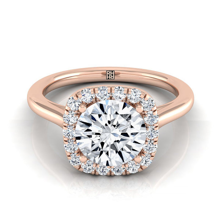 Round Brilliant, Classic Prong Diamond Halo, in 14K Rose Gold, pave setting – view 8 | RockHer