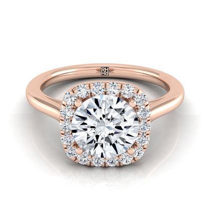 Carnie Select classic prong diamond halo round ring in 14K Rose Gold — view — RockHer