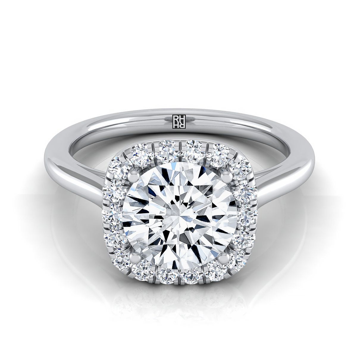 Carnie Select Classic Prong Diamond Halo Round Lab Diamond Engagement Ring in Platinum | RockHer