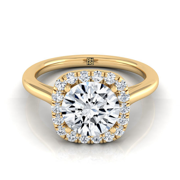 Round Brilliant, Classic Prong Diamond Halo, in 18K Yellow Gold, pave setting – view 8 | RockHer