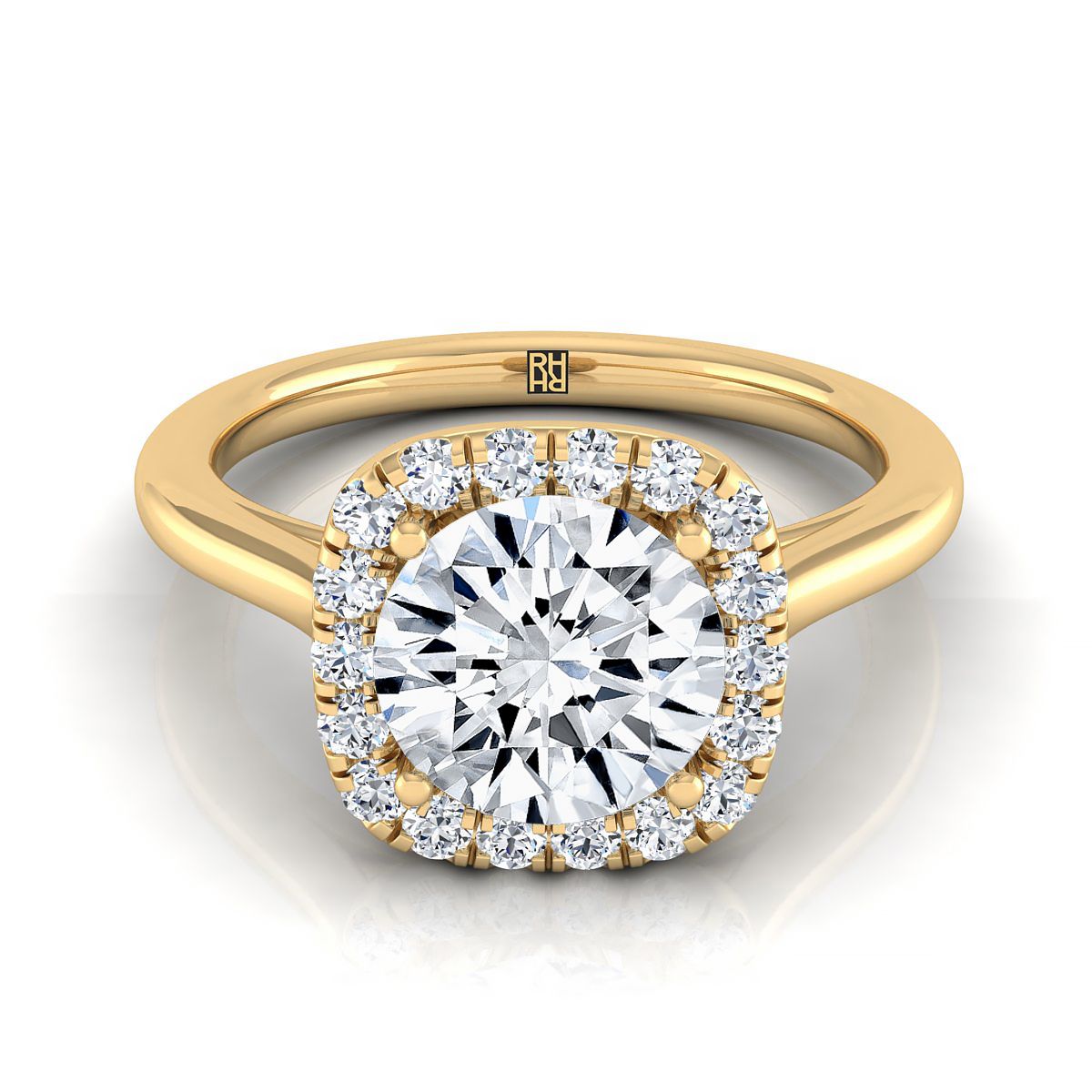 Carnie Select Classic Prong Diamond Halo Round Lab Diamond Engagement Ring in 18K Yellow Gold | RockHer