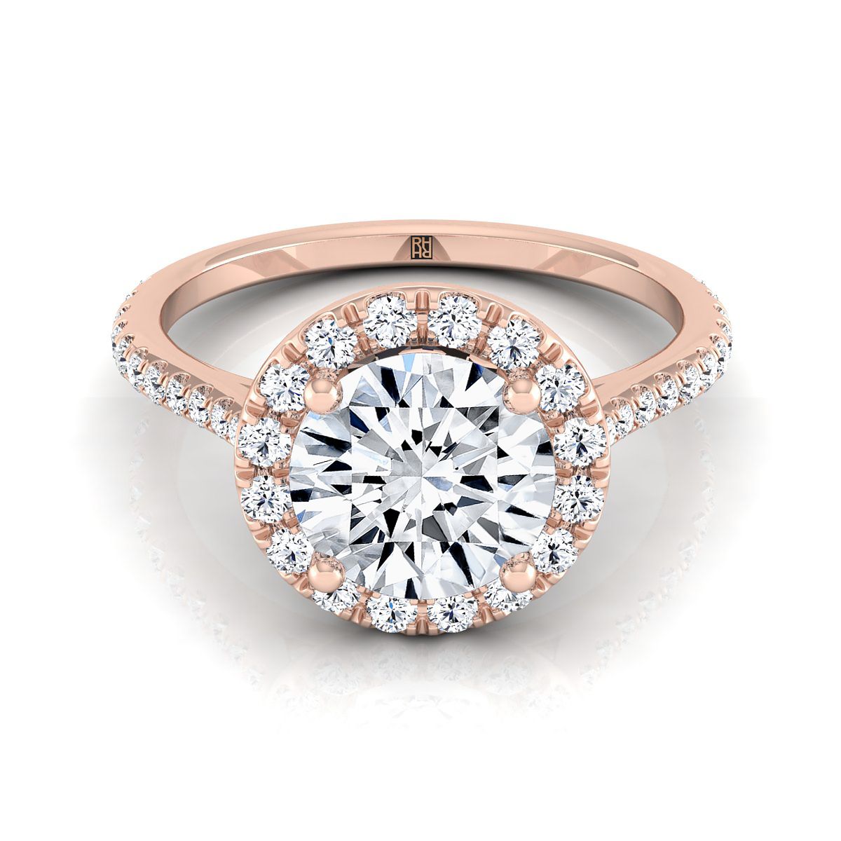 Dionne Select Diamond Pavé Halo Round Lab Diamond Engagement Ring in 14K Rose Gold | RockHer