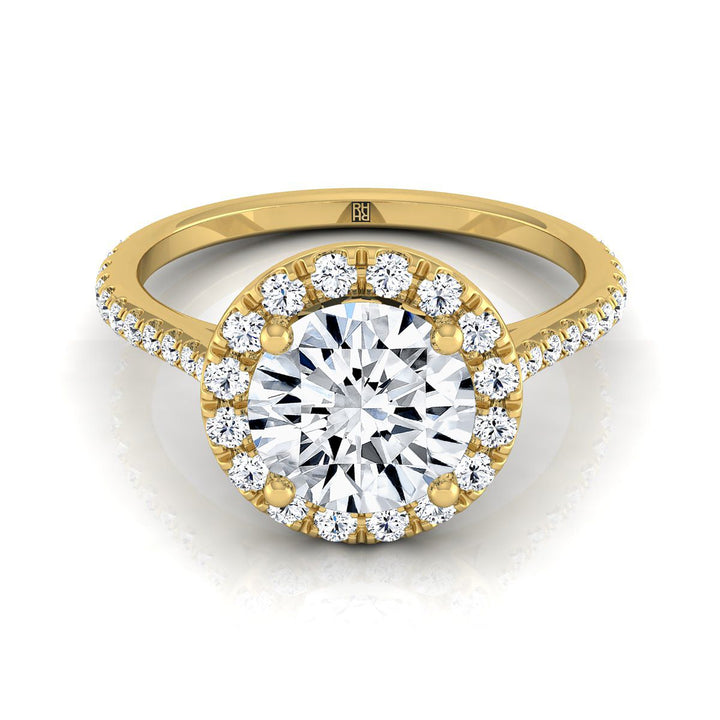 Dionne Select diamond pavé halo round ring in 18K Yellow Gold — view — RockHer