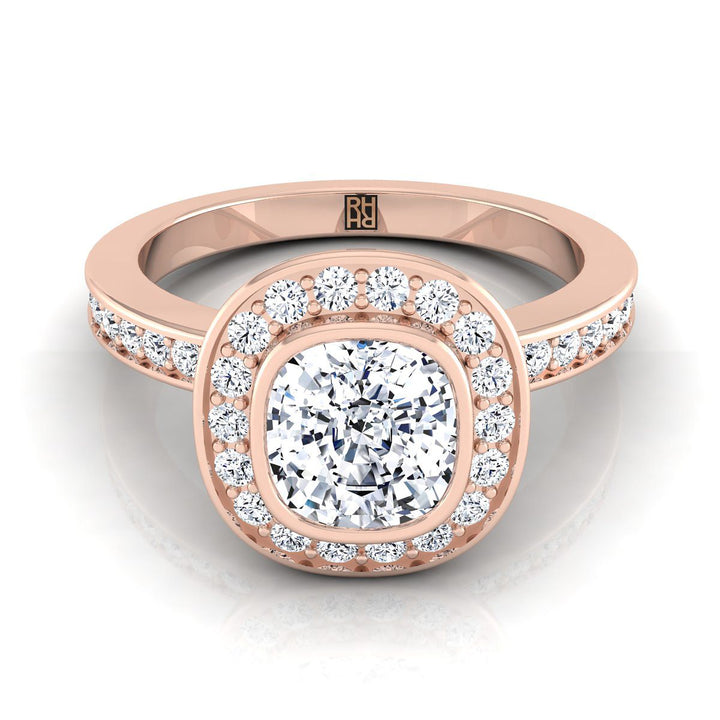 Bezel Halo Channel Band Cushion, in 14K Rose Gold | RockHer