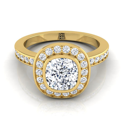 Bezel Halo Channel Band Cushion, in 18K Yellow Gold | RockHer