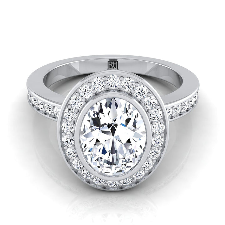 Bezel Halo Channel Band Oval, in Platinum | RockHer